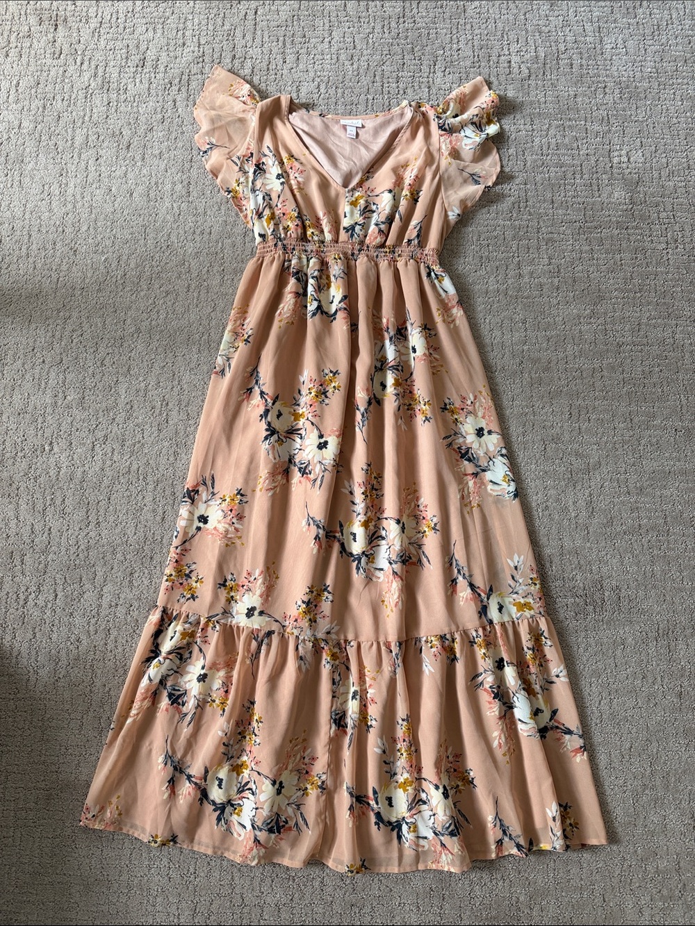 Isabel Maternity by Ingrid & Isabel Blush Peach Floral Flutter Sleeve Maxi Dress
